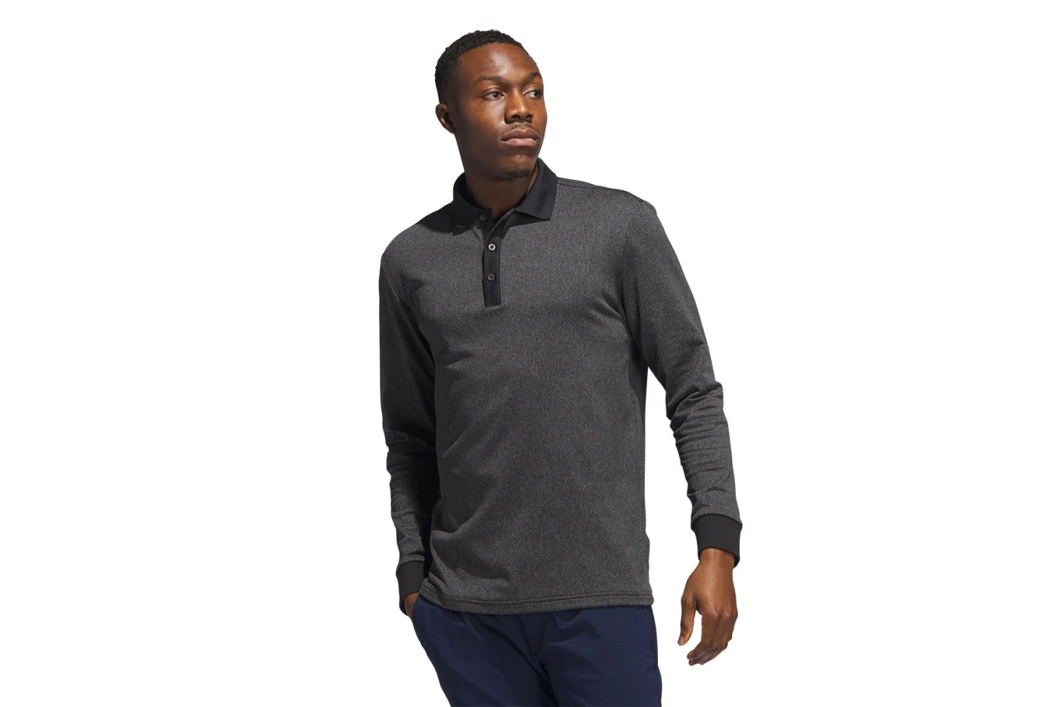 Adidas Essentials Heathered Poloshirt Langarm 4 Adidas Essentials Heathered Poloshirt Langarm – Bild 2